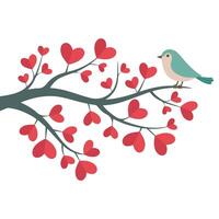 valentines day illustration with bird on branch isolated vector