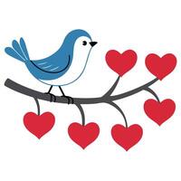 cute bird singing on heart tree branch isolated illustration vector