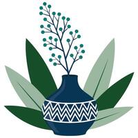 tableware vase with greens isolated illustration on white vector