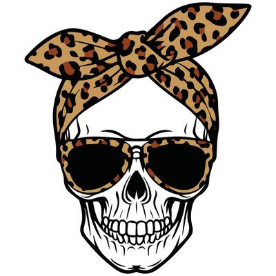 female skull with aviator glasses isolated illustration
