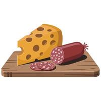 a piece of cheese and sausage isolated on white background vector