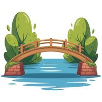 bridge over river and juicy trees isolated illustration vector