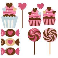 valentines day sweets set isolated illustration on white vector