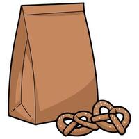 salted pretzels in paper bag isolated vector