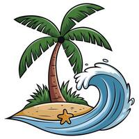 Tropical island with palm trees beach isolated white background vector
