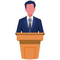 Speaker presenting at wooden podium isolated white background vector