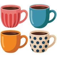 Assorted coffee mugs in flat style isolated white background vector