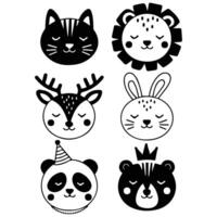 Scandinavian animals in doodle style isolated white background vector