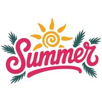 Pink summer text with sun rays isolated white background vector