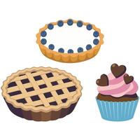 Assorted cake slices decorated isolated white background vector