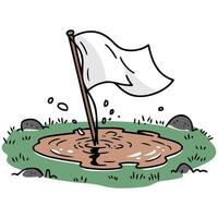 White flag in muddy swamp isolated white background vector