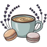 Coffee cup with lavender flowers isolated white background vector