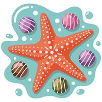 Starfish and shells on ocean floor isolated white background vector