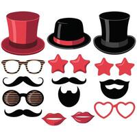 Retro party glasses and mustaches set isolated white background vector