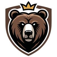 Bear head logo with honey pot isolated white background vector