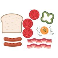 Big breakfast with eggs bacon isolated white background vector
