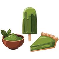 Matcha tea desserts and sweets isolated white background vector