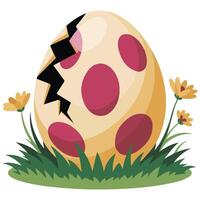 Dinosaur egg in straw nest isolated white background vector