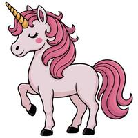 Pink unicorn with rainbow mane isolated white background vector