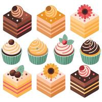 Tiramisu dessert variations set isolated white background vector