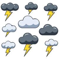 Grey rain clouds with lightning isolated white background vector