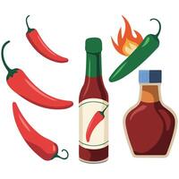 Spicy sauce bottles collection isolated white background vector