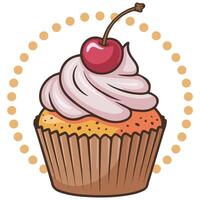 Cupcake with cherry on top isolated white background vector