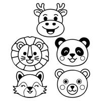 Baby animal faces collection isolated white background vector
