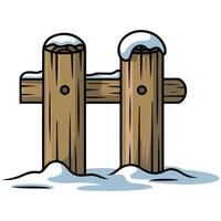Wooden fence covered with snow isolated white background vector