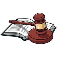 Judge hammer and law book isolated white background vector