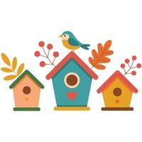 Autumn birdhouse with leaves isolated white background vector