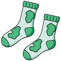 Knitted socks with holes isolated white background vector