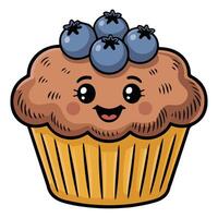 Blueberry muffin flat design isolated white background vector