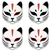 Japanese demon cat masks isolated white background vector