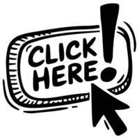 Click here button doodle isolated white background vector