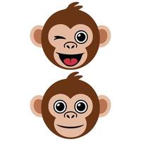 Smiling monkey faces set isolated white background vector