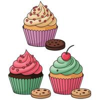 Cup cake set colorful isolated white background vector