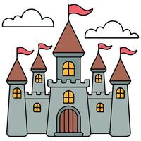 White stone castle flags isolated white background vector