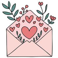 Envelope with hearts flora isolated white background vector
