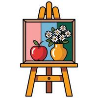 Wooden easel with canvas isolated white background vector