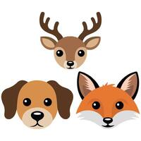 Animal faces ears noses set isolated white background vector