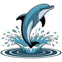 Dolphin jumping wave isolated white background vector