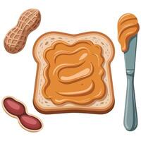 Bread with peanut spread isolated white background vector