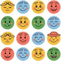 Doodle characters faces set isolated white background vector