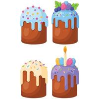Easter cakes with icing set isolated white background vector