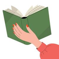 Hand holding open book isolated white background vector