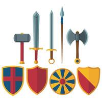 Ancient weapons shields set isolated white background vector