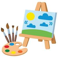 Easel palette paint brushes isolated white background vector