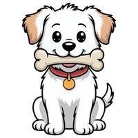 Dog chewing bone playful isolated white background vector