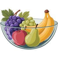 Fruit bowl grapes apples isolated white background vector